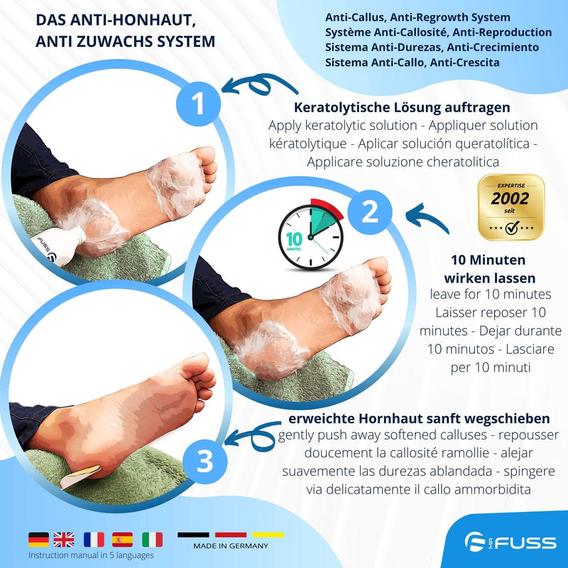 Mr. Fuss® No. 1 - Advanced Pack Multi - Small, Cuticle Callus Remover Economy Pack 4 Pieces Active Solution Quick & Strong Softening - 200 ml, Balm No. 2-100 ml, cotton wool, multitool - NewNest Australia