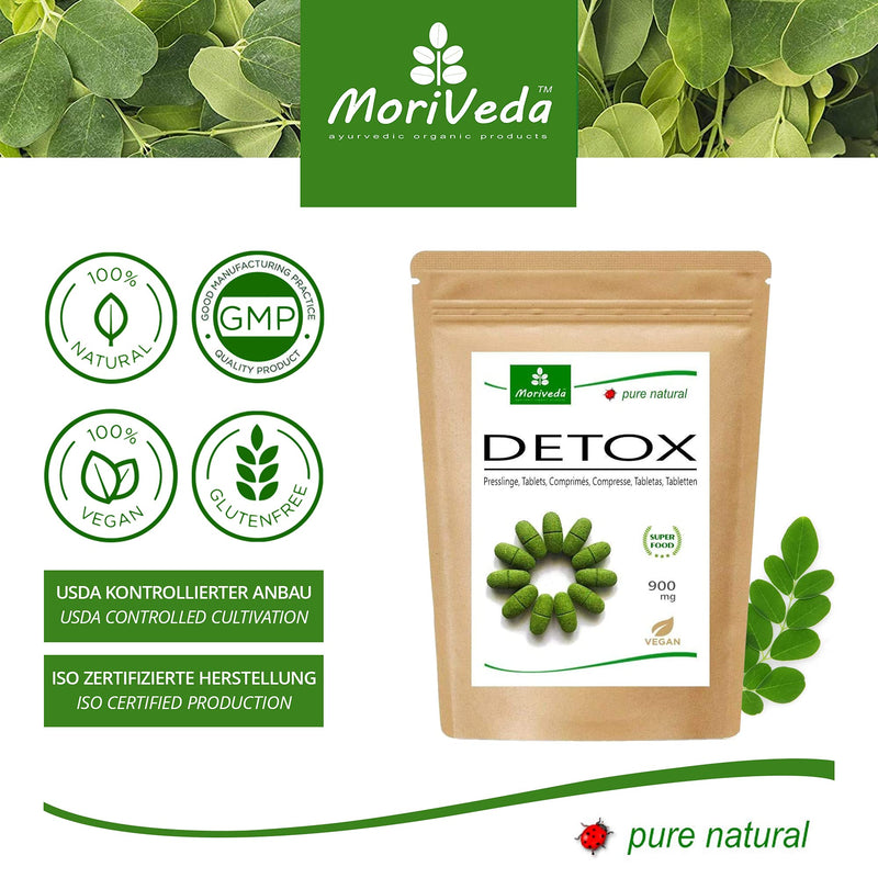 Moriveda Moringa Detox Tablets 900 Mg, Pack Of 120 I Moringa, Flaxseed, Barley Grass & Spirulina As A Natural Detoxification & Detoxification Treatment I Vegan & Gluten Free I 120 Tablets - NewNest Australia