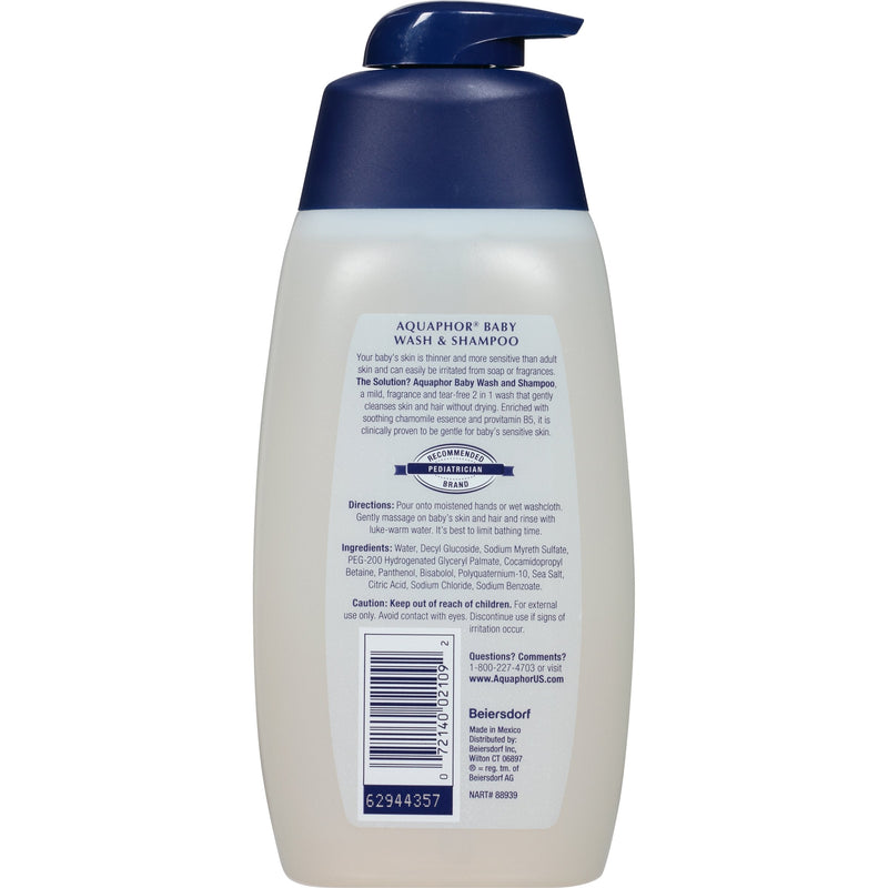 Aquaphor Baby Wash and Shampoo - Mild, Tear-free 2-in-1 Solution for Baby’s Sensitive Skin - 16.9 fl. oz. Pump - NewNest Australia