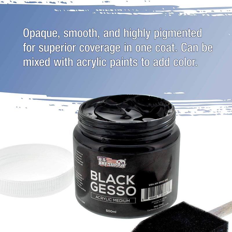 U.S. Art Supply Black Gesso Acrylic Medium, 500ml Tub - 16.9 Ounces Over a Pint - NewNest Australia