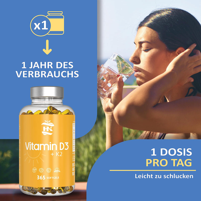 Vitamin D. (5000 IU) 365 Capsules Vitamin D3 + K2 High Dose Supports Immune and Bone Function High Concentration Antioxidants Antifettiga Soft Capsules Premium - NewNest Australia
