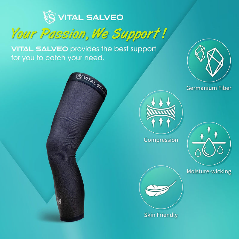 Vital Salveo - Bamboo Charcoal and Germanium Recovery Compression Outdoor Full Leg Long Knee Sleeve for Basketball, Football, Knee Pain, Joint Pain, Arthritis Dark Grey (1 piece)-S Small(1 PC) - NewNest Australia