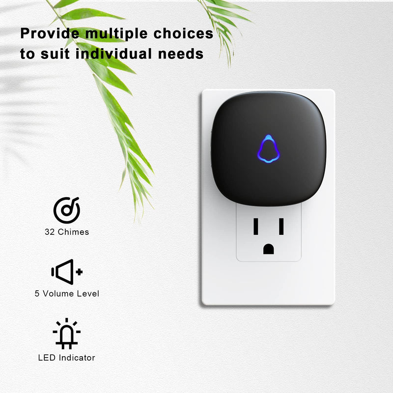 SECRUI Wireless Doorbell, Waterproof Mini Doorbell 1,000ft Range 110dB Mute Mode 58 Door Chimes & Colorful LED Flashing - Black - NewNest Australia