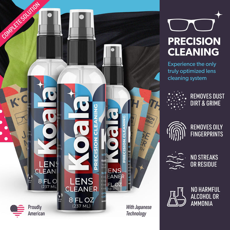 Koala Eyeglass Lens Cleaner Spray Kit | American Made | 18 Ounces + 3 Koala Cloths | Streak and Alcohol Free | Carefully Engineered Glasses Cleaner | Safe for All Lenses - NewNest Australia