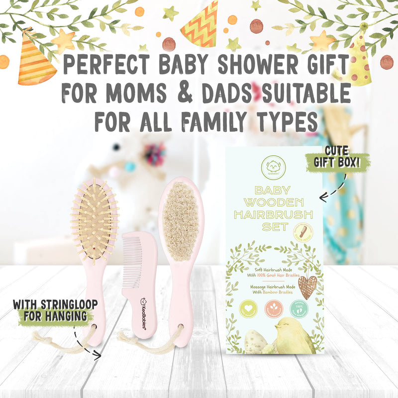 Baby Hair Brush - Natural Wooden Cradle Cap Brush with Soft Goat Bristle - Baby Brush Set for Newborns - Toddler Comb - Perfect Scalp Grooming Product for Infant, Toddler, Kids (Oval, Blush) Oval - NewNest Australia
