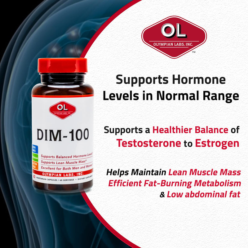 Olympian Labs DIM Supplement 100mg - DIM Diindolylmethane 60 Capsule Supply of DIM for Estrogen Balance, Hormone Menopause Relief, Acne Treatment, PCOS, Bodybuilding 100 MG, 60 Caps - NewNest Australia