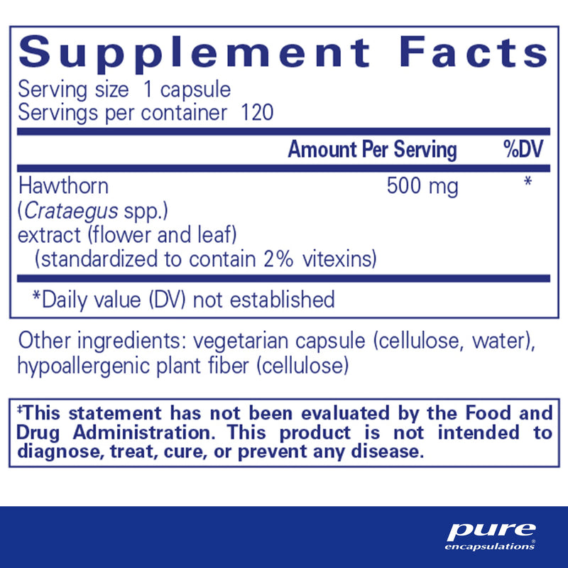 Pure Encapsulations - Hawthorn Extract - Crataegus Oxyacantha Hypoallergenic Supplement for Cardiovascular System Support - 120 Capsules Standard Packaging - NewNest Australia