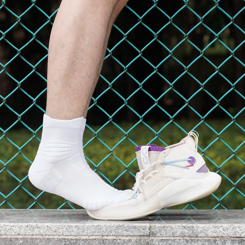 Elite Basketball Socks, Cushioned Athletic Sports Crew Socks for Men Boy Women Girl 3 Pairs White-zt-a - NewNest Australia