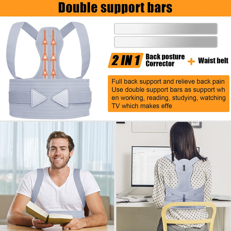 Posture Corrector Men and Women Shoulder Support -Aollop Back Support Back Brace with Breathable Adjustable Elastic Bands Support Bars Posture Improve Back Pain Association Lower Lumbar Relief-Grey Grey - NewNest Australia