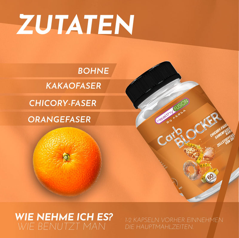 Healthy Fusion Powerful Fat And Carbohydrate Blocker | Slimming Effect | Formula With Sugarlock | Cocoa Seeds, Orange Pulp And Chicory Fibers | Suitable For All Diet | 60U - NewNest Australia