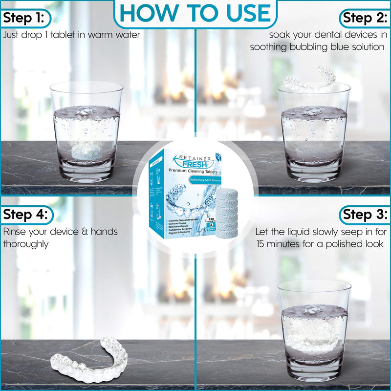 Retainer Cleaning Tablets - 36 Tablets 1 Months Supply Retainer Fresh, Brite, and Stain-Free - Retainer Cleaner Tablet, Invisalign, Mouth Guard, Dentures, Aligners 36 Count (Pack of 1) - NewNest Australia
