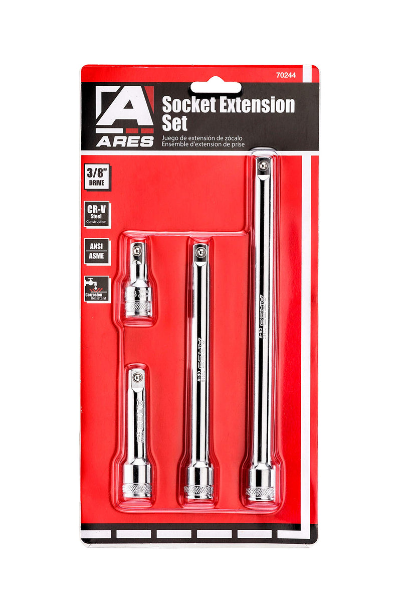 ARES 70244 - 4-Piece 3/8-Inch Drive Socket Extension Set - Includes 1 3/4-Inch, 3-Inch, 6-Inch and 8-Inch Extensions - Premium Chrome Vanadium Steel with Mirror Finish 3/8" Drive - NewNest Australia