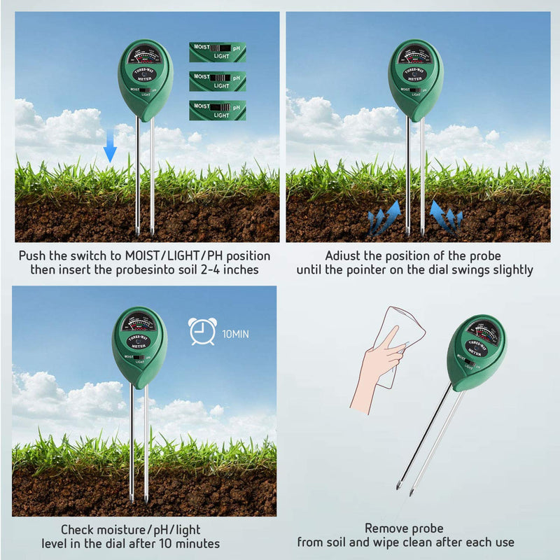 VIVOSUN Soil Tester, 3-in-1 Plant Moisture Meter Light and PH Tester for Home, Garden, Lawn, Farm, Indoor and Outdoor Use, Promote Plants Healthy Growth - NewNest Australia