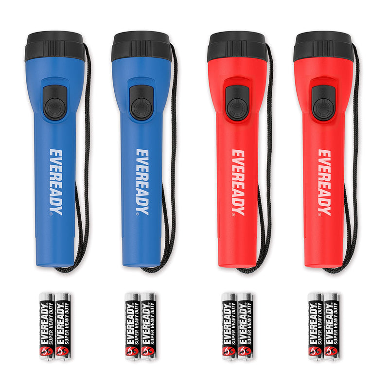 EVEREADY LED Flashlight Multi-Pack, Bright and Durable, Super Long Battery Life, Use for Emergencies, Camping, Outdoor, Batteries Included 4-pack: Blue/Red - NewNest Australia