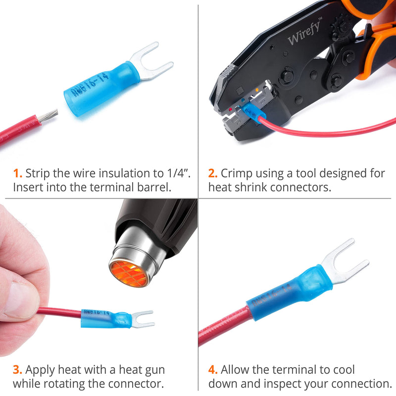 Wirefy 130 PCS Heat Shrink Fork Connectors #8 - Marine Grade Fork Terminals - Spade Fork Wire Connectors - Blue 16-14 Gauge Fork #8 - NewNest Australia