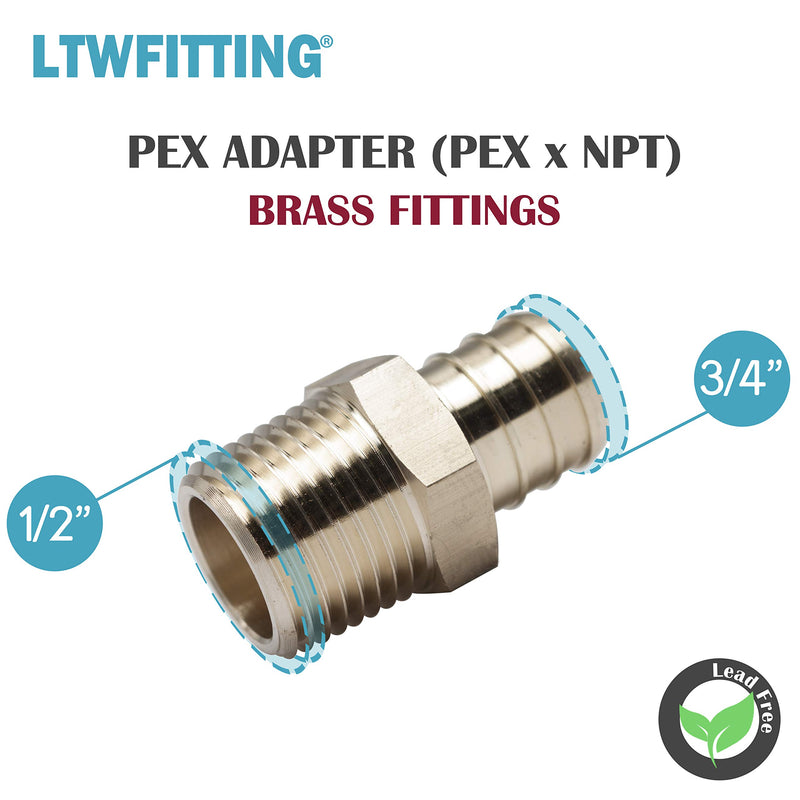 LTWFITTING Lead Free Brass PEX Adapter Fitting 3/4-Inch PEX x 1/2-Inch Male NPT Crimp Adaptor (Pack of 5) - NewNest Australia