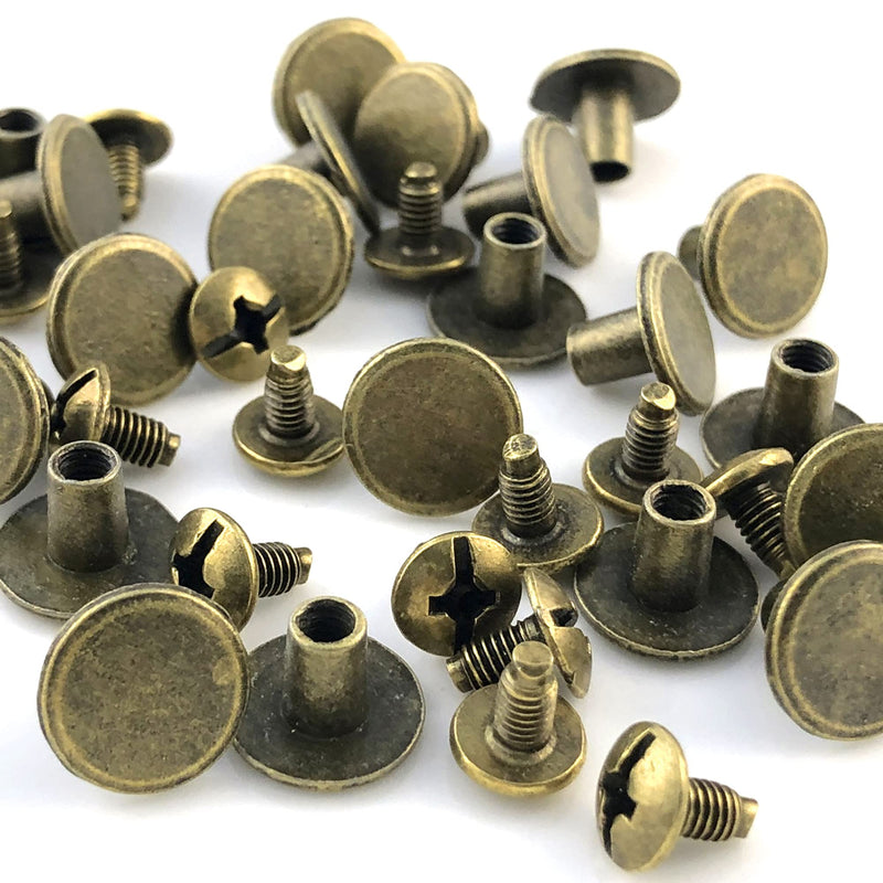 YORANYO 100 Sets Bronze Round Flat Head Chicago Screws for Leather Chicago Rivets Kit Button Studs Leather Rivets Chicago Screw for Leather Crafting Clothing Shoes Belts Bags 25/64 Inch - NewNest Australia