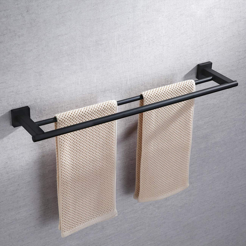 KLXHOME Matte Black Double Bath Towel Bar 24-Inch SUS 304 Stainless Steel Towel Holder Rack for Bathroom, A02B60B - NewNest Australia