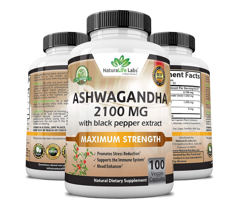 Organic Ashwagandha 2,100 mg - 100 Vegan Capsules Pure Organic Ashwagandha Powder and Root Extract - Stress Relief, Mood Enhancer, Immune & Thyroid Support - NewNest Australia