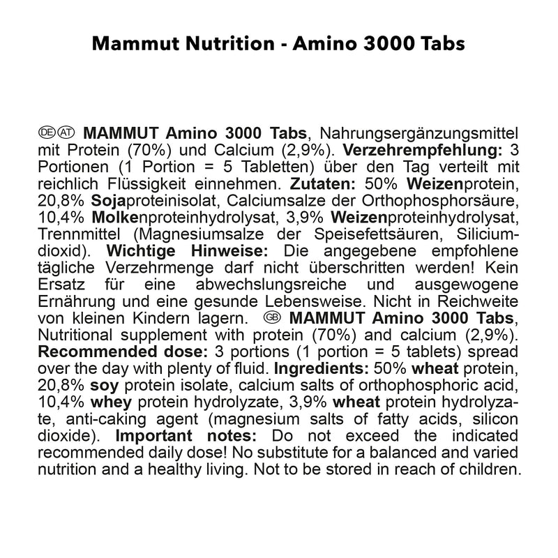 Mammut Amino 3000 Tabs - Pack of 300 (1 x 350 g) - NewNest Australia