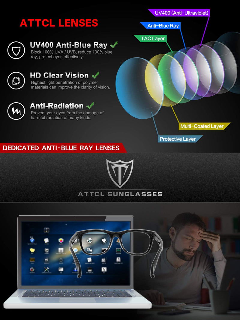 ATTCL Unisex blue light filter glasses computer glasses for blocking UV headaches [reducing eye strain] gaming glasses transparent + gray - NewNest Australia