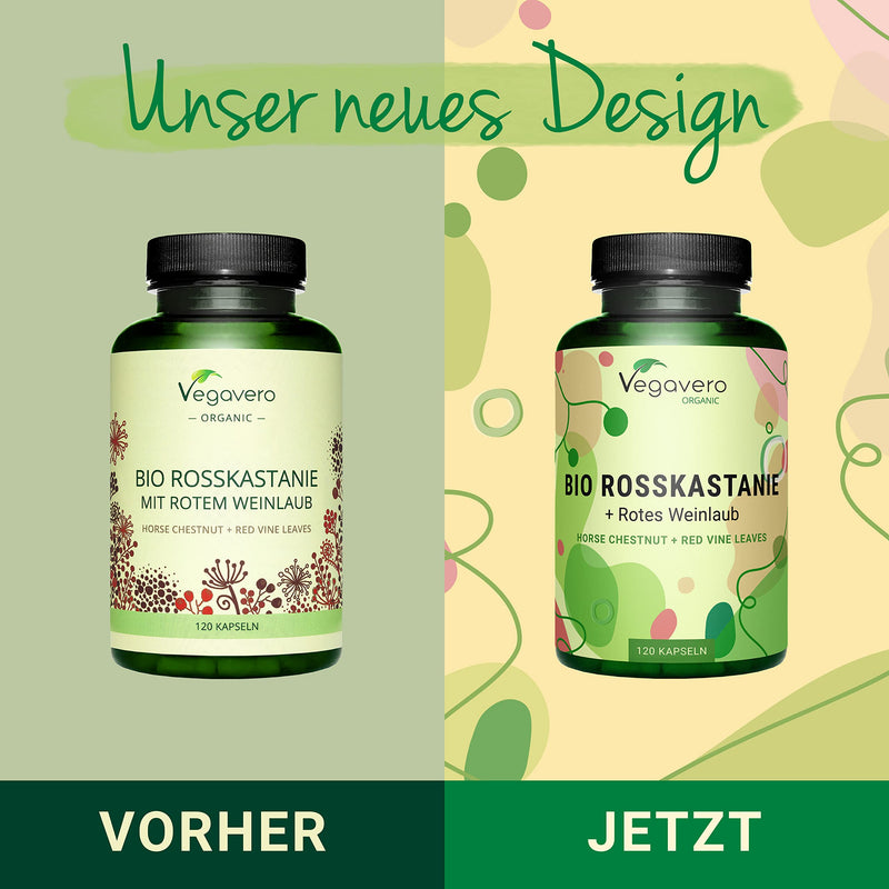 Horse Chestnut Extract Capsules Vegavero | 100% Organic | 800 Mg Extract With Grape Leaves & Natural Vitamin C | 120 Capsules | Aescin & Polyphenols | Veins Capsules | Vegan & Without Additives - NewNest Australia