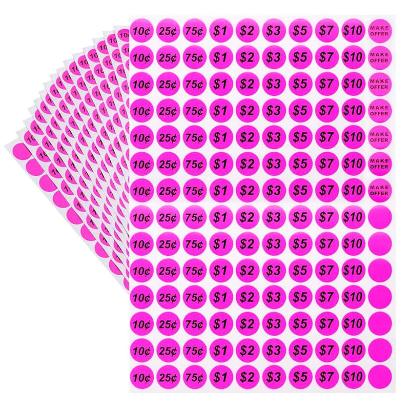 ONUPGO Garage Sale Labels 3/4" Round Preprinted Pricing Labels Price Stickers Removable Prices Labels, Bright Neon Fluorescent Multicolored with Blank Label, Pack of 2240 Neon Pink - NewNest Australia