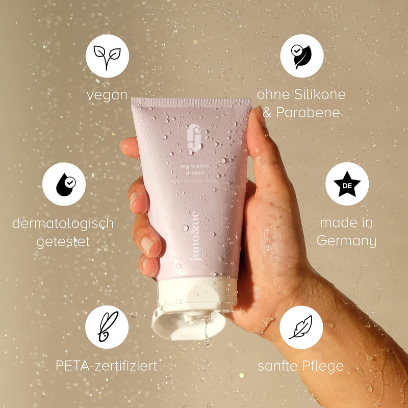 juno & me – Body Shaving Cream: Shaving cream for a close & smooth shave - helps with ingrown hairs & razor burn - avocado oil, hyaluronic acid & aloe vera - vegan & paraben-free - 150ml - NewNest Australia