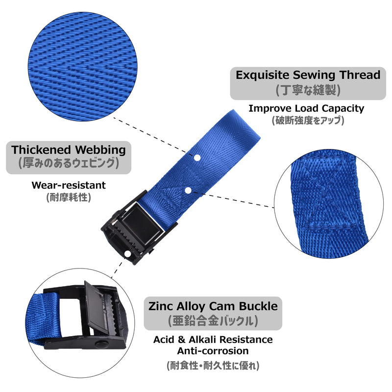 Azarxis Lashing Strap Adjustable Cam Buckle Tie Down Heavy Duty Secure Straps up to 441 lbs Capacity for Motorcycle Kayak Canoe Trailer Cargo Truck Bicycle Luggage (Blue - 4 PCS - 79" x 1") Blue - 4 PCS 79" Length x 1" Width - NewNest Australia