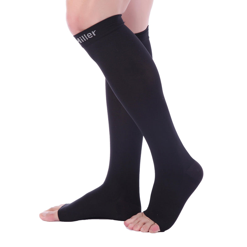 Doc Miller Open Toe Compression Socks 30-40 mmHg 1 Pair Medical Grade Stockings (Black, Medium) Black - NewNest Australia