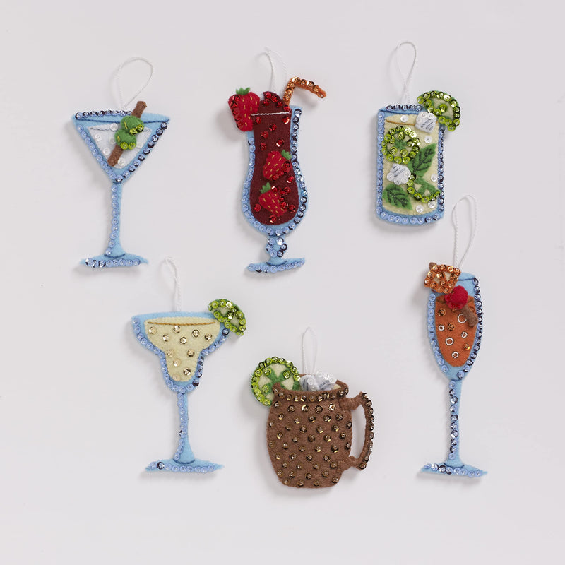 Bucilla, Happy Hour Christmas Set of 6 Felt Applique Ornament Making Kit, Holiday Supplies for DIY Needlepoint Arts and Crafts, 89501E - NewNest Australia