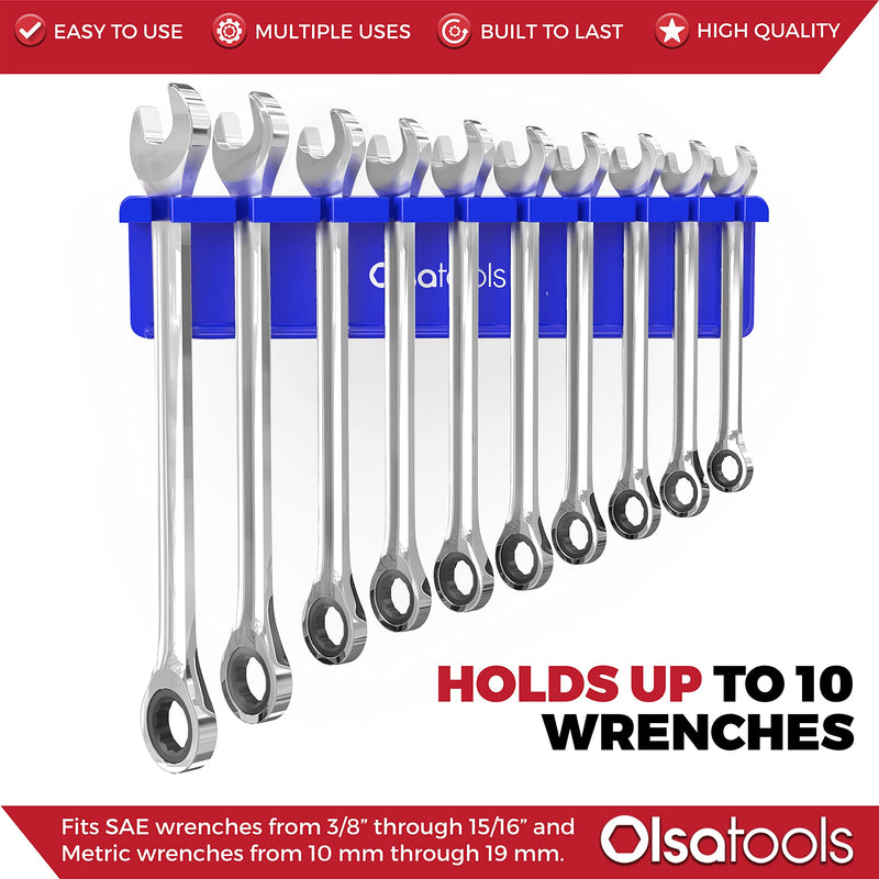 Olsa Tools Magnetic Wrench Holder Organizer (Blue) | Fits SAE 3/8" Thru 15/16" & Metric 10mm Thru 19mm | Professional Grade Blue - NewNest Australia