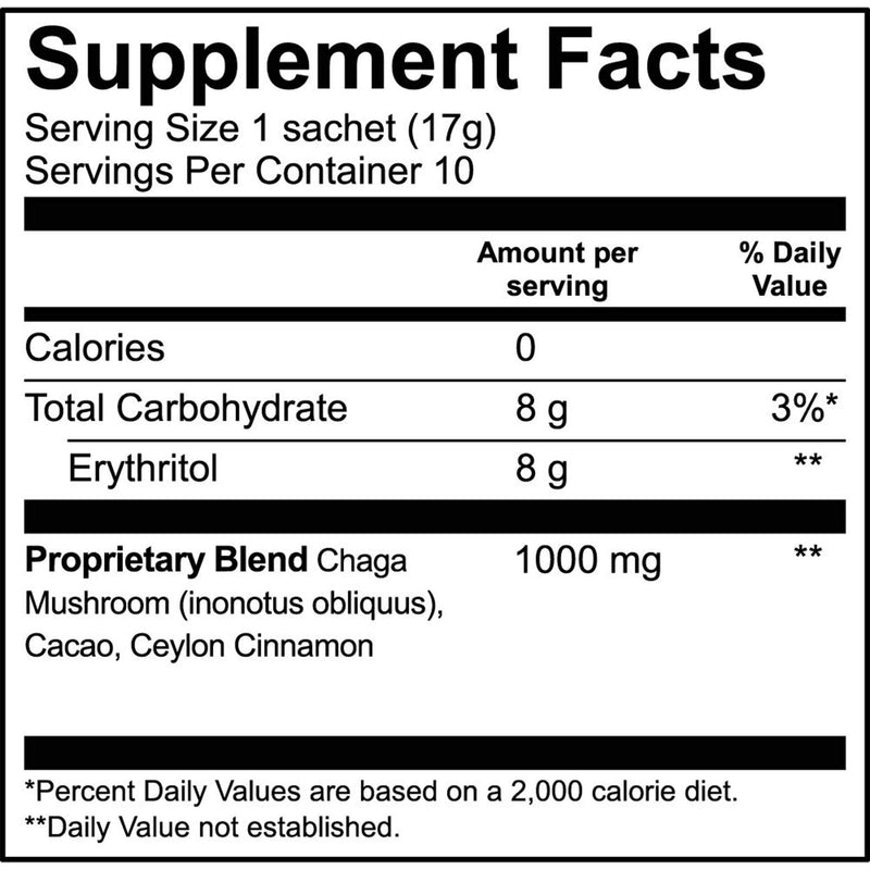 Chagaccino by Renude, Mushroom & Adaptogen Coffee Boost Powder with Wild Foraged Chaga, Cacao, Ceylon Cinnamon & Monk Fruit, Immune Support, Beauty & Brains, Vegan & Keto, 0 Calories, 10 Count of 17g - NewNest Australia