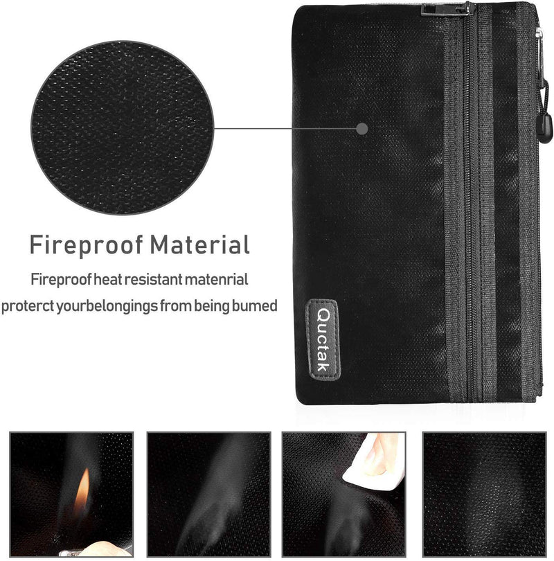 Fireproof Money Bag Two Pockets Two Zippers,Quctak Fireproof Safe Bag 10.6"x6.7" Waterproof and Fireproof Cash Bag Money Safe Pouch Storage for A5 Bank Deposit,Passport,Jewelry (1 Layer Protection) Black - NewNest Australia