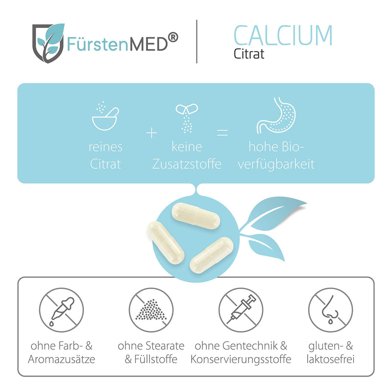 FürstenMED® Calcium Citrate Capsules - High-dose calcium - Pure calcium citrate - 120 capsules - Vegan and without additives - NewNest Australia