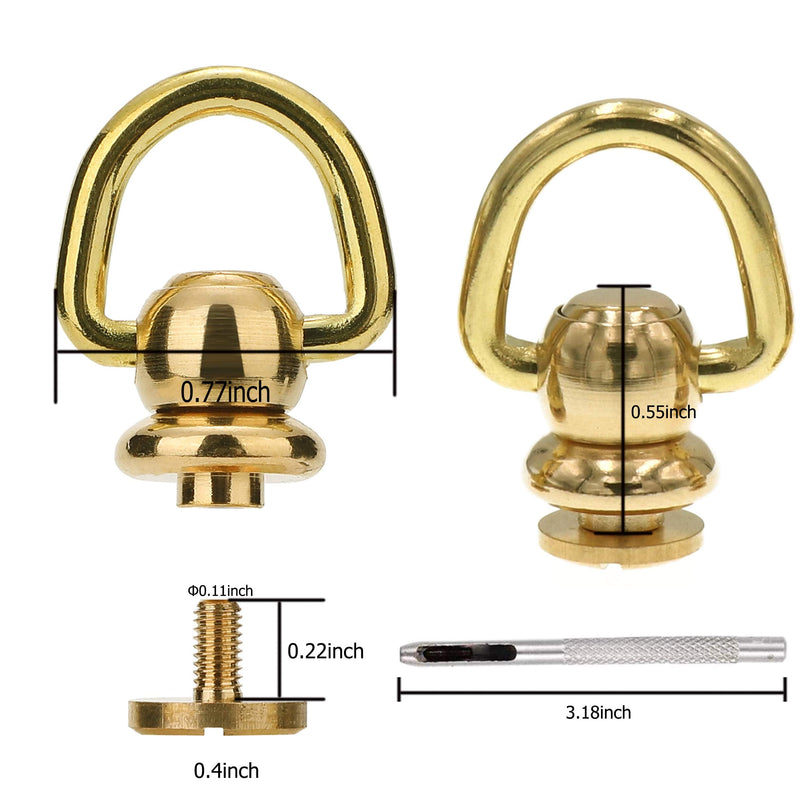 4Pcs Brass Ball Studs Rivets D Ring for Leather Crossbody Purse Craft Gold - NewNest Australia