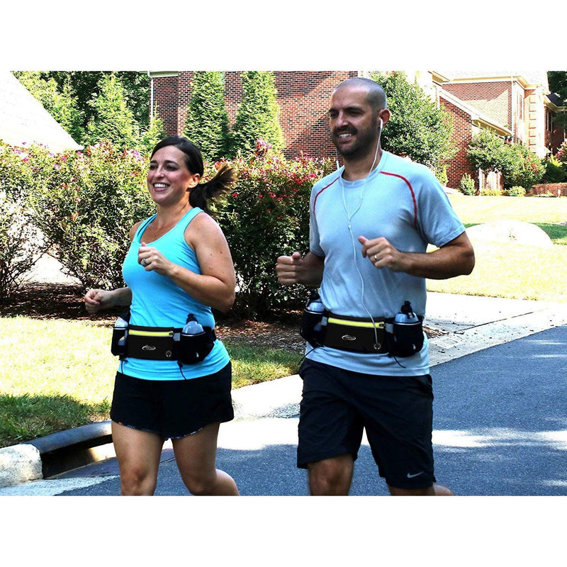 AiRunTech Running Belt with Water Bottles No Bounce Hydration Belts Can be Cut to Size Design Strap for Runners 2*6 OZ bottles Black - NewNest Australia