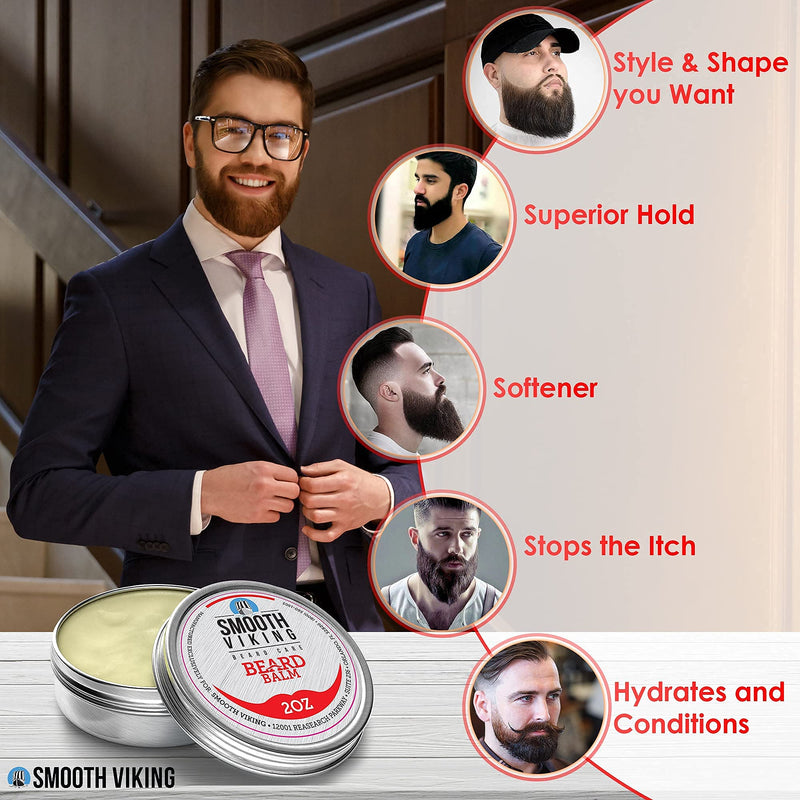 Beard Balm with Leave-in Conditioner- Styles, Strengthens & Thickens for Healthier Beard Growth, while Argan Oil and Wax Boost Shine and Maintain Hold- 2 oz Smooth Viking - NewNest Australia