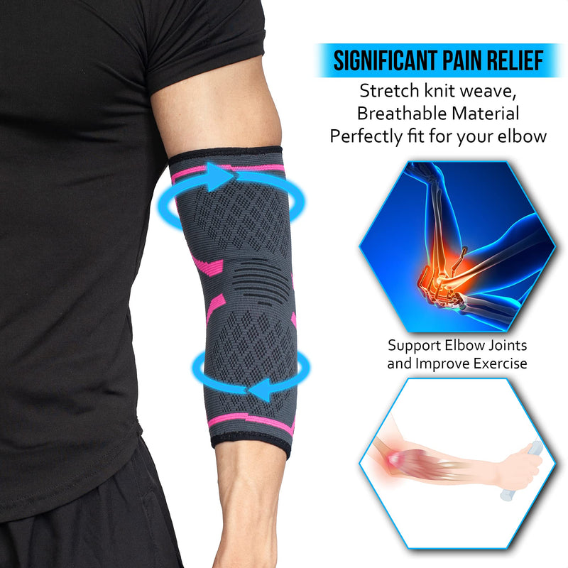 360 RELIEF - Compression Elbow Brace Sleeve for Men and Women Support | Splint, Joint Pain Relief, Tendonitis, Tennis, Golf, Workout, Weightlifting | Small, Pink with Mesh Laundry Bag | S - NewNest Australia