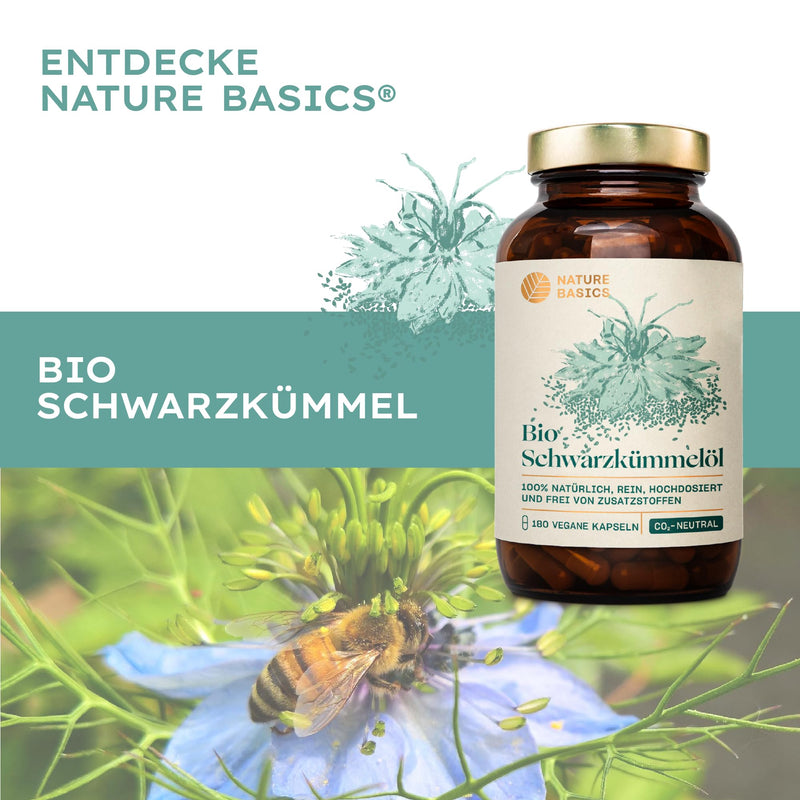 Organic black cumin oil - 180 high-dose capsules / 500 mg high-quality organic black cumin oil & 250 mg linoleic acid per capsule / Vegan, certified & sustainable in a glass - NewNest Australia