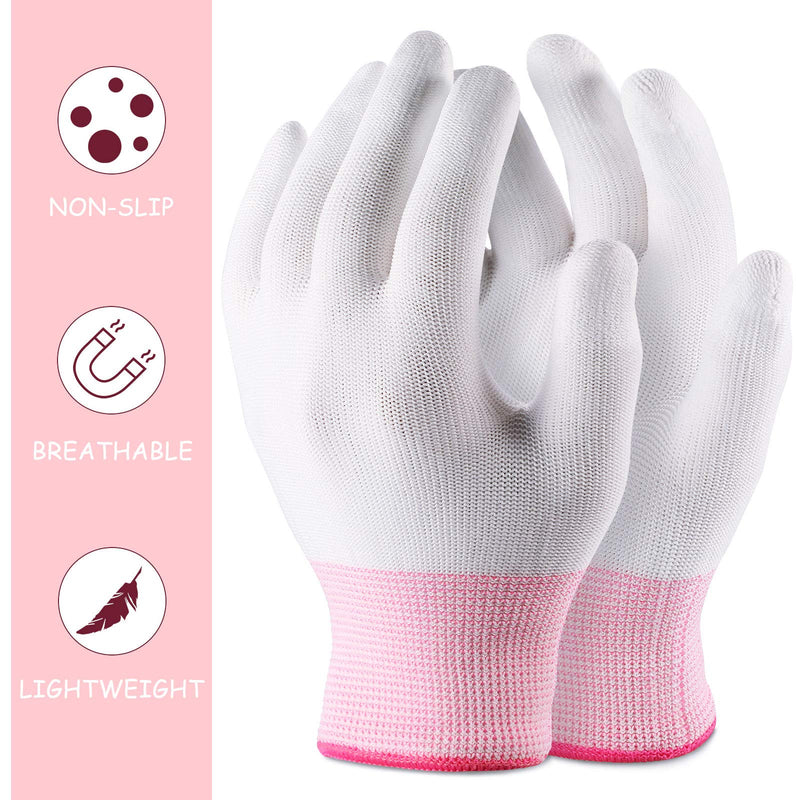 6 Pairs Quilting Gloves for Free-Motion Quilting, Machine Quilting Gloves, Lightweight White Nylon Quilting Gloves for Sewing Quilters (Pink,S) Pink S - NewNest Australia