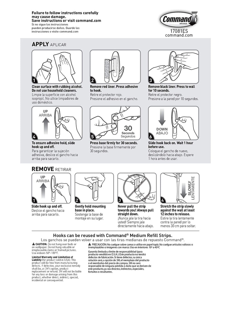 NewNest Australia - Command Medium Designer Hooks, 7 Hooks, 12 Strips, Organize and decorate your dorm White 