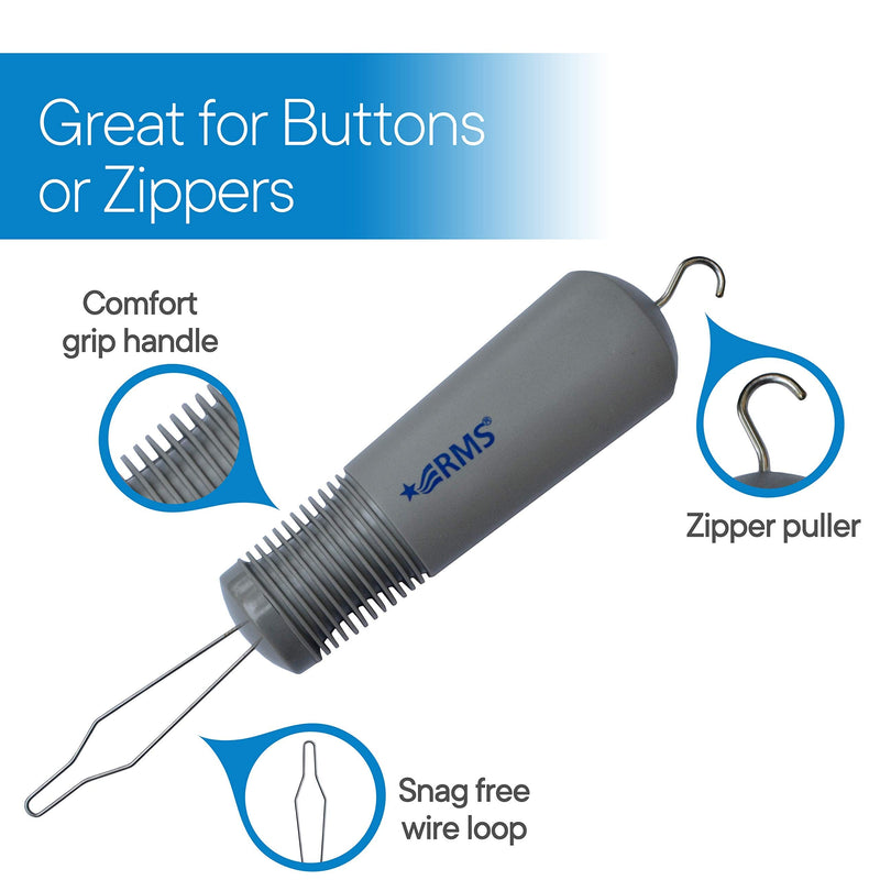 RMS Button Hook with Zipper Pull - Button Assist Device with Comfort & Wide Grip, Shirt & Coat Buttoning Aid Ideal for Limited Dexterity Caused by Arthritis (Grey) - NewNest Australia
