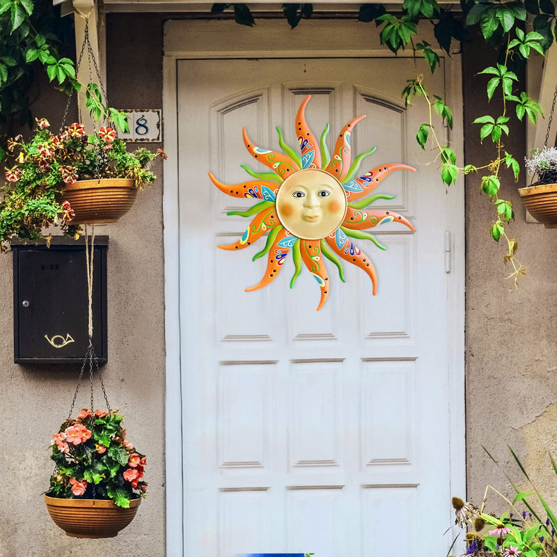 Metal Sun Wall Art Decor-17.3 inches Metal Sun Outdoor Decor, Sun Art Sculpture for Home Garden Farmhouse Yard Patio Fence Living Room Bedroom(Orange) Orange - NewNest Australia