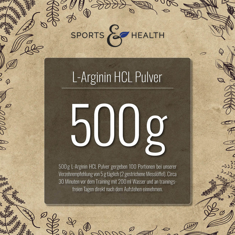 L Arginine Powder Hcl - 500 G Vegan Arginine Powder 5 G Per Daily Dose - L-Arginine Hcl Is The Purest Source With Highest Bioavailability And Optimal Ph Value - L Arginine Bottled In Germany - NewNest Australia