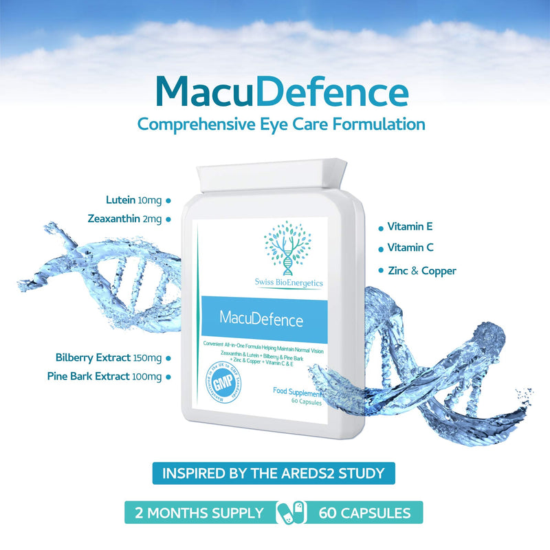 MacuDefence 60 Capsules - Lutein, Zeaxanthin, Bilberry and Pine Bark Along with an Essential Balance of Vitamins & Minerals Proven to Support Normal Eyes, Vision and Macular Health - NewNest Australia