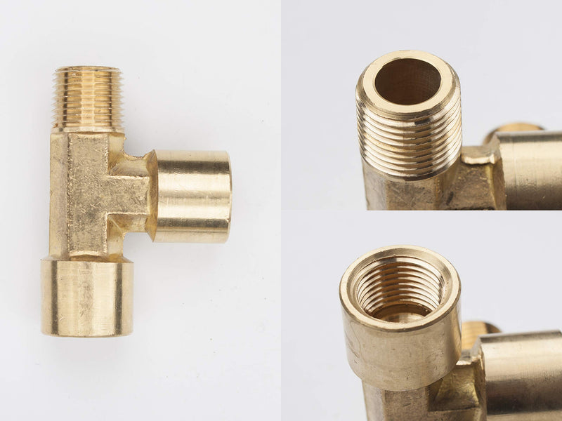 LTWFITTING Brass Pipe Fitting 3/8" Male x 3/8" Female x 3/8" Female NPT Pipe Tee Water Fuel Boat (Pack of 5) - NewNest Australia