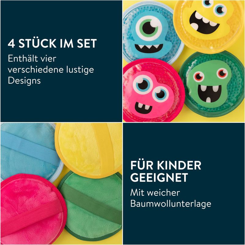 Magic Gel Cooling Pads For Children - 4 Small Monster Ice Packs With Elastic Band - Say Goodbye To Ouch'S With The Cold And Warm Compress - Non-Toxic & Safe And Also For Wisdom Teeth - NewNest Australia