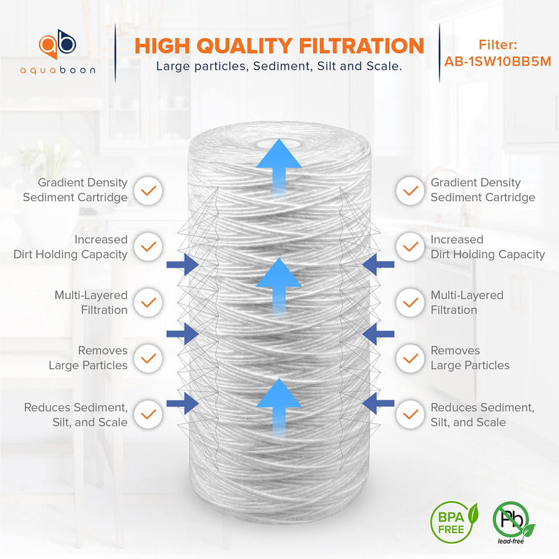 Aquaboon 5 Micron 10" String Wound Sediment Water Filter Cartridge | Whole House Sediment Filtration | Compatible with 84637, WPX5BB97P, PC10, 355214-45, 355215-45, WP10BB97P WP5BB97P 1-Pack - NewNest Australia