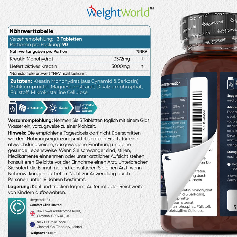 Creatine Monohydrate 3372 Mg ‚ Of Which 3000 Mg Active Creatine Per Serving ‚ 180 Tablets ‚ Vegan Dietary Supplement For Training, Sports, Fitness & Workout ‚ Natural Ingredients & Tasteless - NewNest Australia